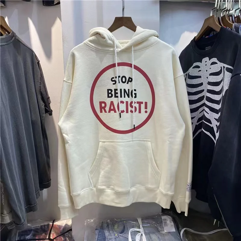 

High Street Red Letter Print No Photo Stop Being Reversible Men Women Loose Hoodie Sweatshirts