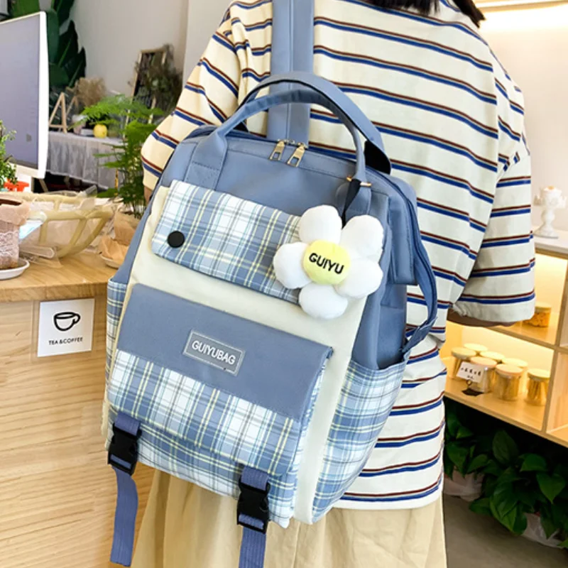 4 Pcs Set Children Shoulder Bag Cute Teen Girls Boys Book Bag Women School Bag Canvas Backpack Mochila Large Capacity Travel Bag