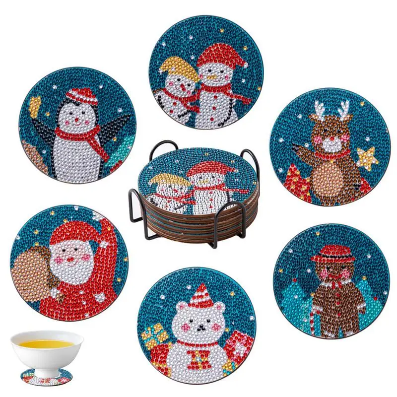 

Christmas Diamonds Paintings Coasters 6PCS Christmas Diamonds Painting Coasters Kits With Holder Christmas Diamonds Painting