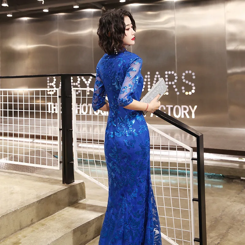 Женское кружевное платье-Ципао в китайском стиле длинное облегающее элегантное