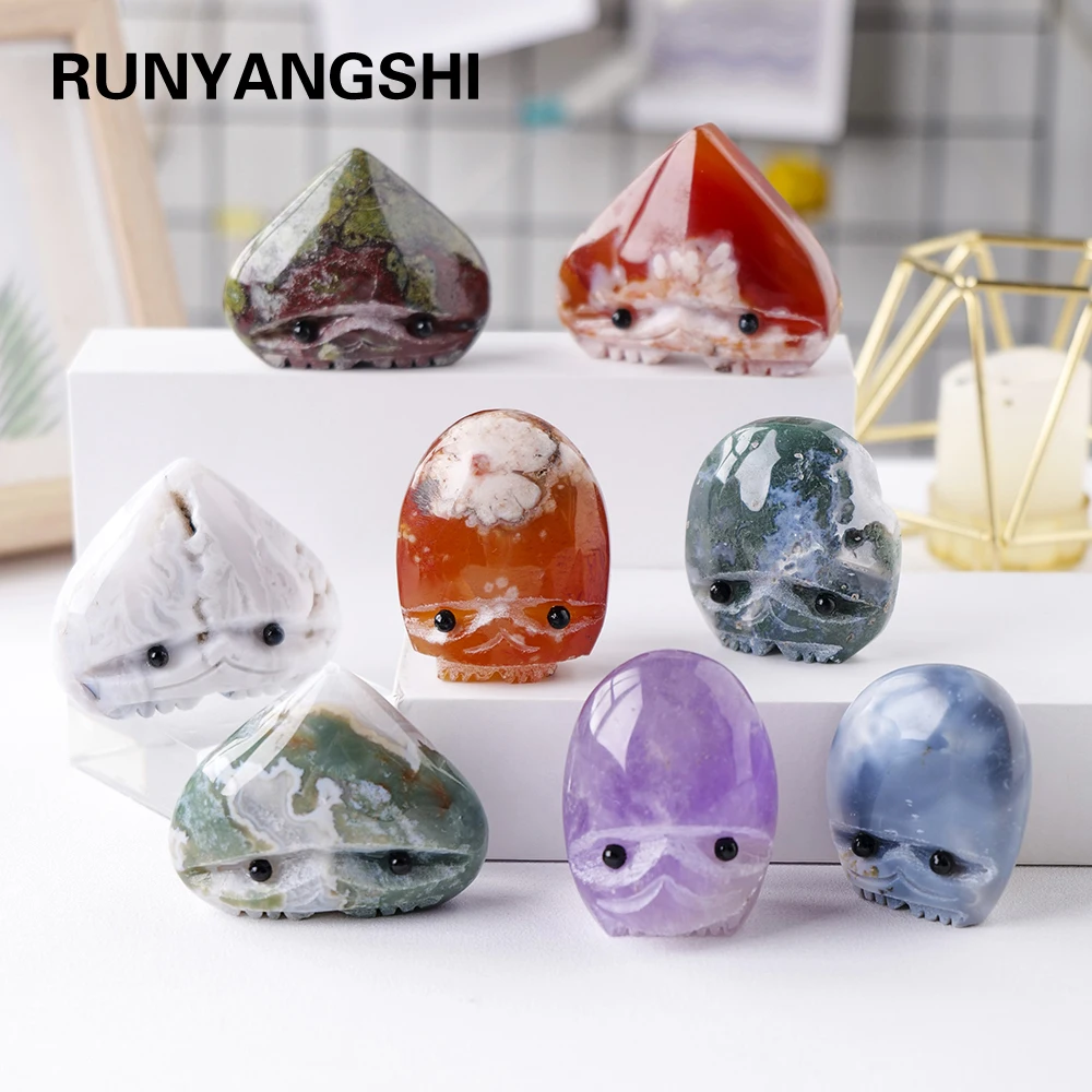 

Natural Stones Agate Crystal Cute Cartoon Animal Stone Crafts Amethyst Carving Hedgehog Statue Energy Gem Ornaments