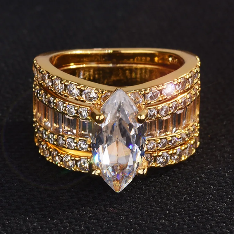 

Кольцо из серебра 925 пробы с инкрустацией в европейском и американском стиле с бриллиантами, роскошный комплект из трех предметов, модные ювелирные украшения, обручальное кольцо