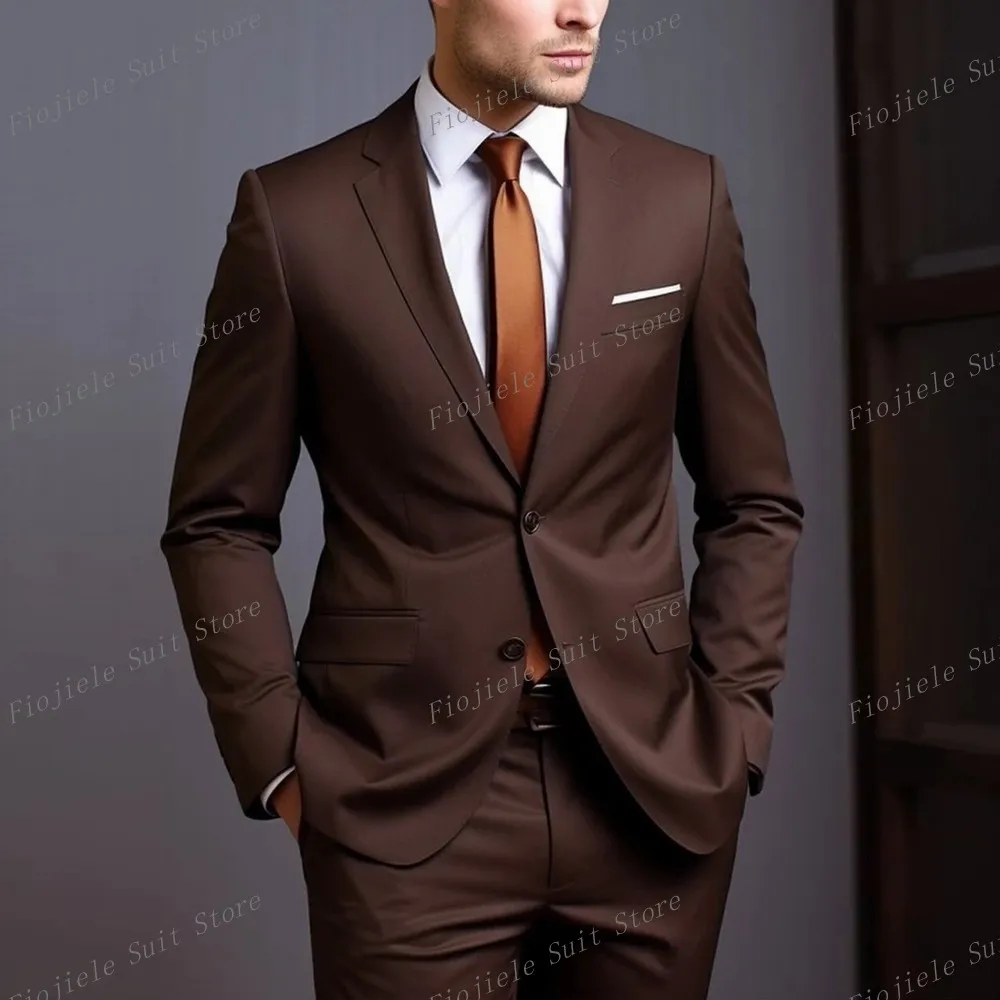 Новинка Коричневый мужской деловой костюм смокинг для жениха свадьбы вечеринки