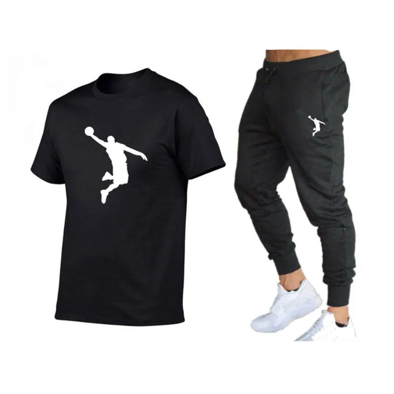 

Hot-Selling Summer T-Shirt Pants Set Casual Brand Fitness Jogger Pants T Shirts Hip hop Fashicon Men'sTracksuit