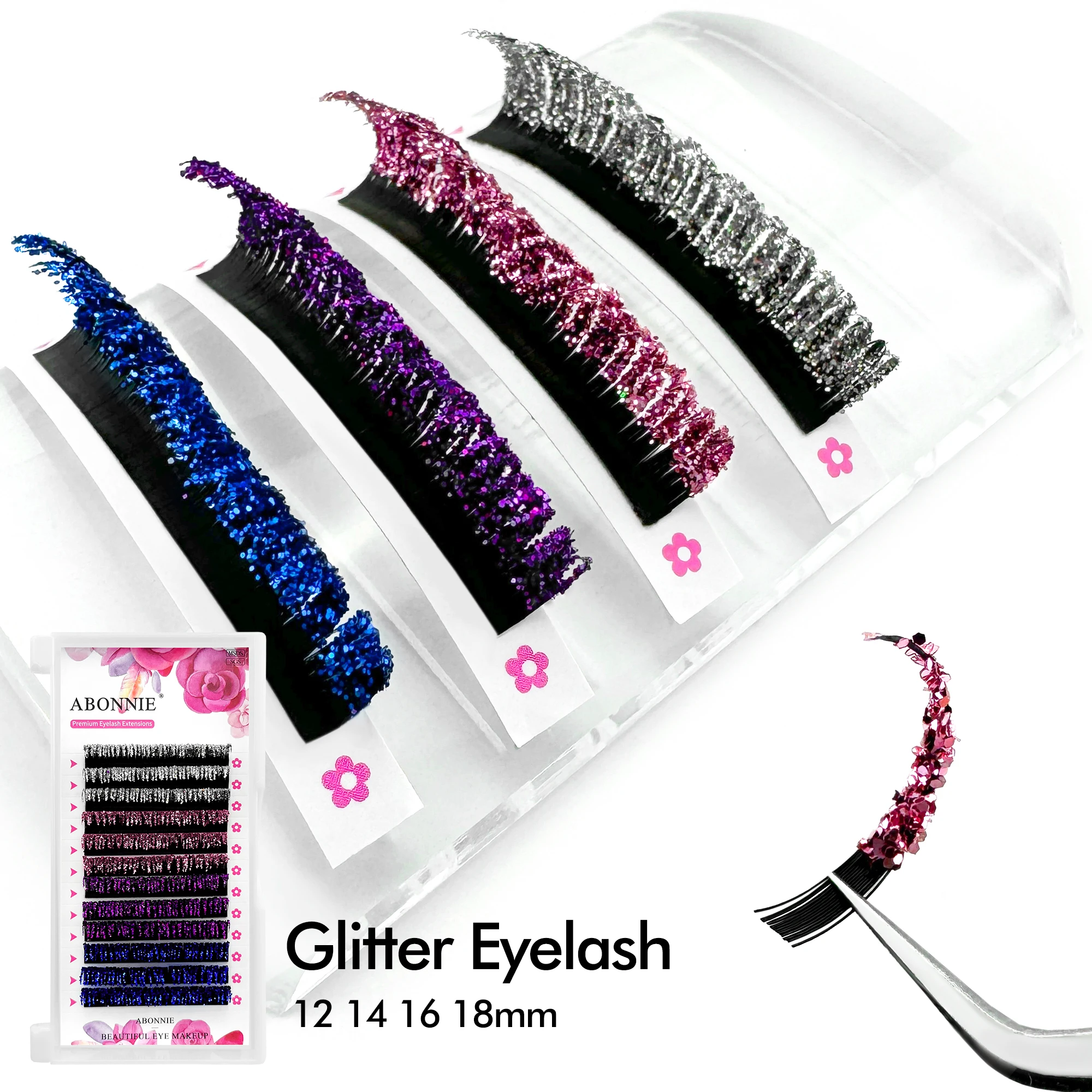 Abonnie Glitter Colorful Eyelash Extensions 12-18mm Silver Pink Purple Blue Shine Color Eye Lashes Faux Mink Cilios (art.: 3920ca90cf028) - 3920ca90cf028