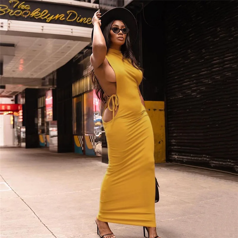 

WEIN Wholesale Items for Business Clothes 2022 Summer Women Long Dress Orange Yellow Black Bodycon Elegant Casual Outfits