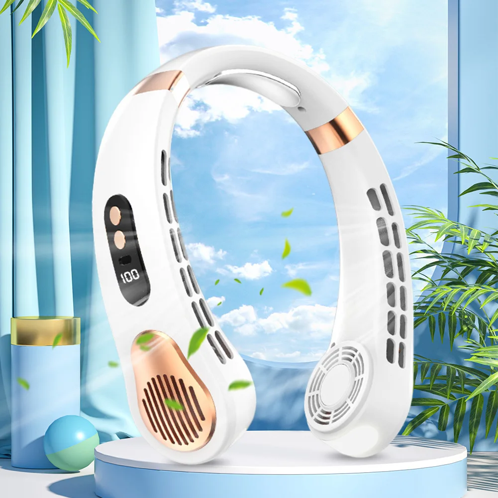 

Hanging Neck Fan Quick Cooling Neck Ventillator 5 Speeds Adjustable Hands Free Bladeless Fans 2000 MAh Battery for Man and Woman