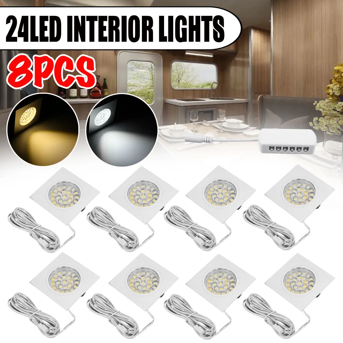 

8PCS 12V 24LED Recessed Down Light Caravan Interior Lighting Roof Ceiling Light Cabinet Lamp For Camper RV Trailer Boat Van