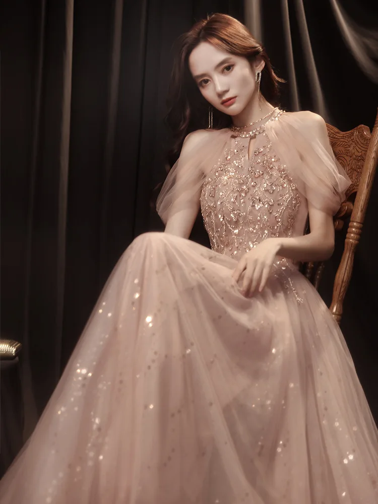 Sexy Fairy Celebrity Host Dress Wedding Bridesmaid Gown Appliques Sequined Tulle Prom Gowns For Graduation Party Vestidos De