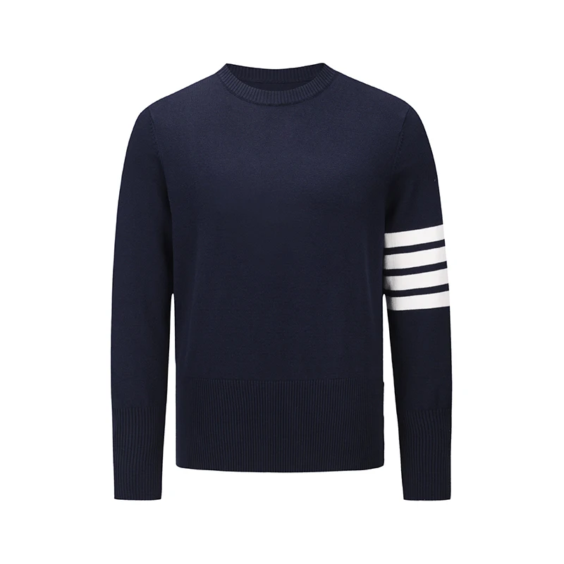 

TB THOM Sweater 2022 Autumn Winter Fashion Brand Men's Coat Striped 4-Bar Navy O-Neck Pullover High Quality Harajuku Sweaters