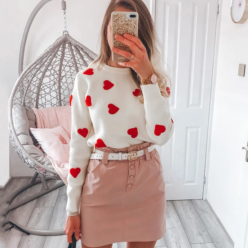

Young Women Embroidery Heart Sweater Kawaii Fashion Pullover Loose Jumper Long Sleeve Knitwear Dropshipping