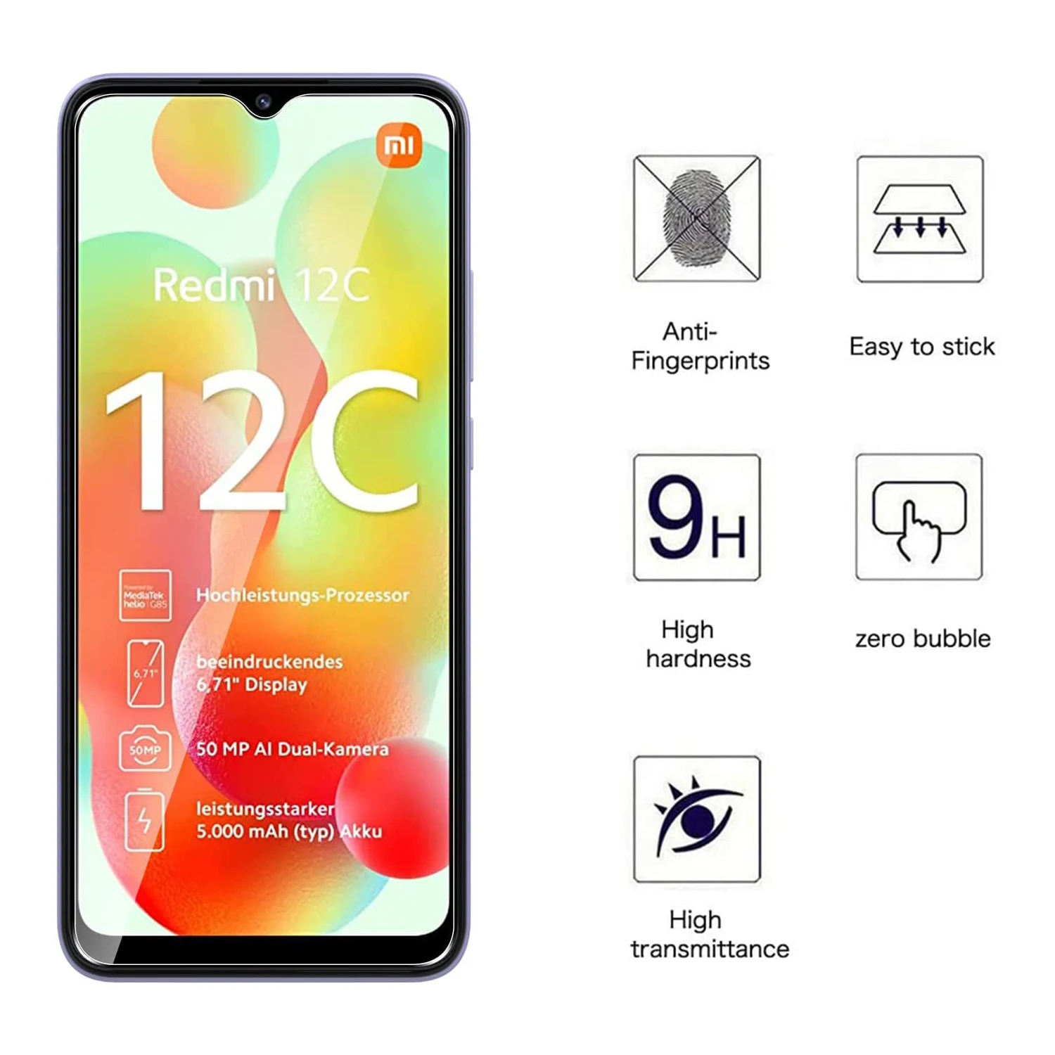 2/4Pcs Screen Protector Glass For Xiaomi Redmi 12C Tempered Glass Film