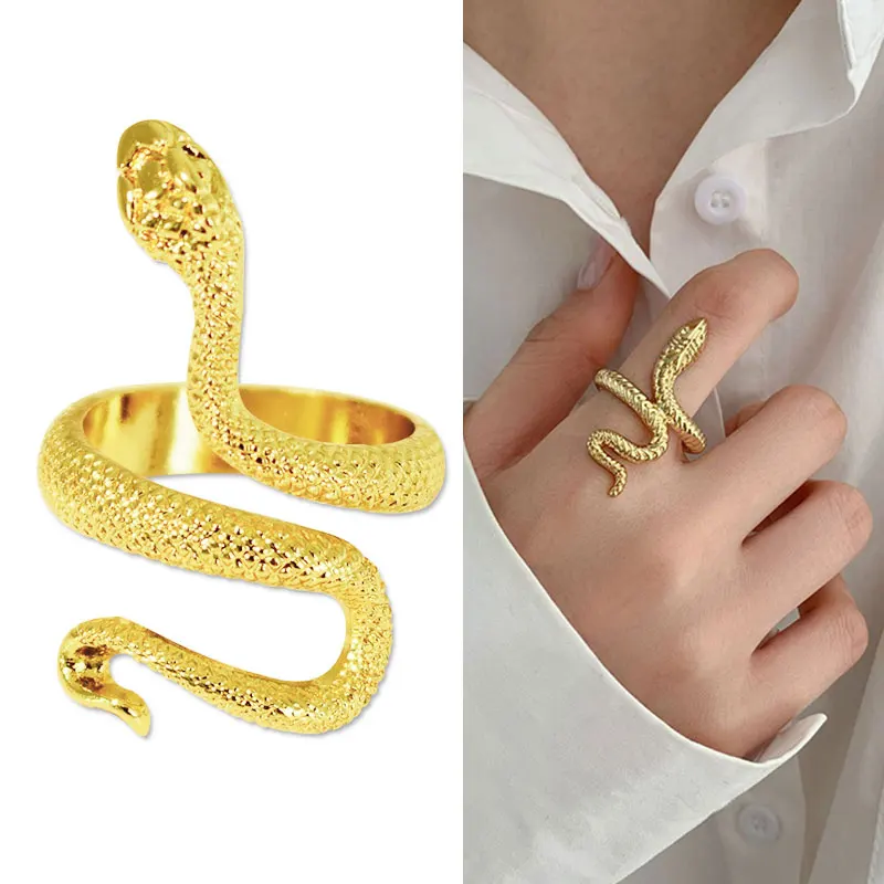 

Snake Rings For Women Men Punk Hip Hop Open Adjustable Gold Color Cocktail Ring Stainless Steel Zircon Aesthetic Present Jewelry