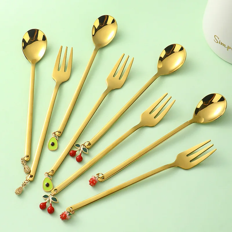 

Stainless Steel Coffee Spoon Cherry Pendant Tea Spoon Watermelon Dessert Ice Cream Spoon Drink Spoon Ins Posing Small Tableware