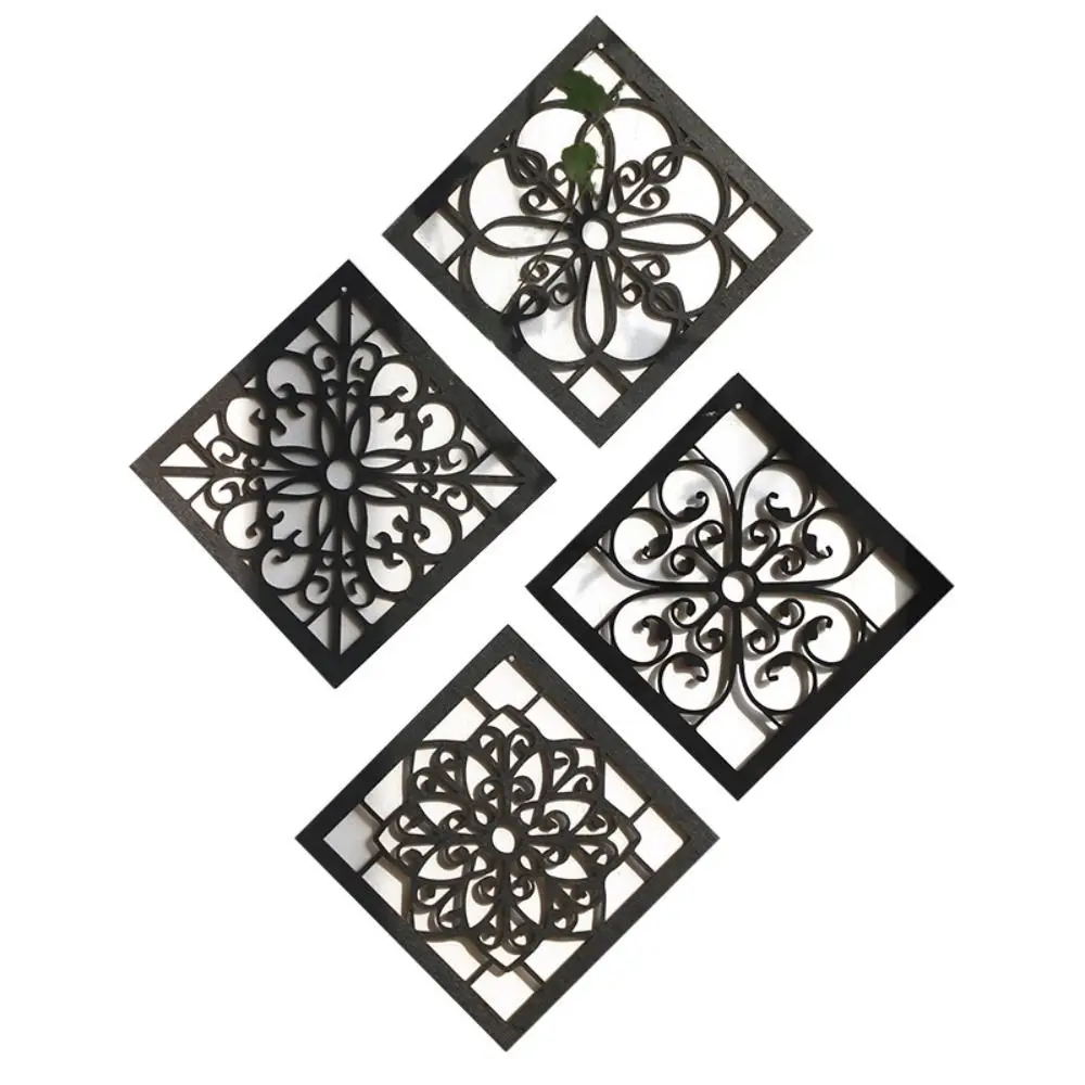 

4 pcs Black 3D Hollow Wooden Wall Decoration Fashion Square Wood Wooden Room Decoration Square Wooden Wall Decoration Room