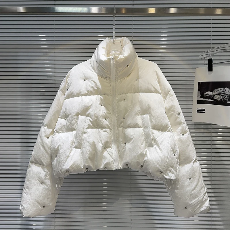 KBQ однотонные лоскутные пуховики с бриллиантами для женщин уличная одежда