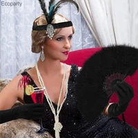20s great gatsby style party feather headband pearl necklace smoke rod vintage earrings black feather fan set for women