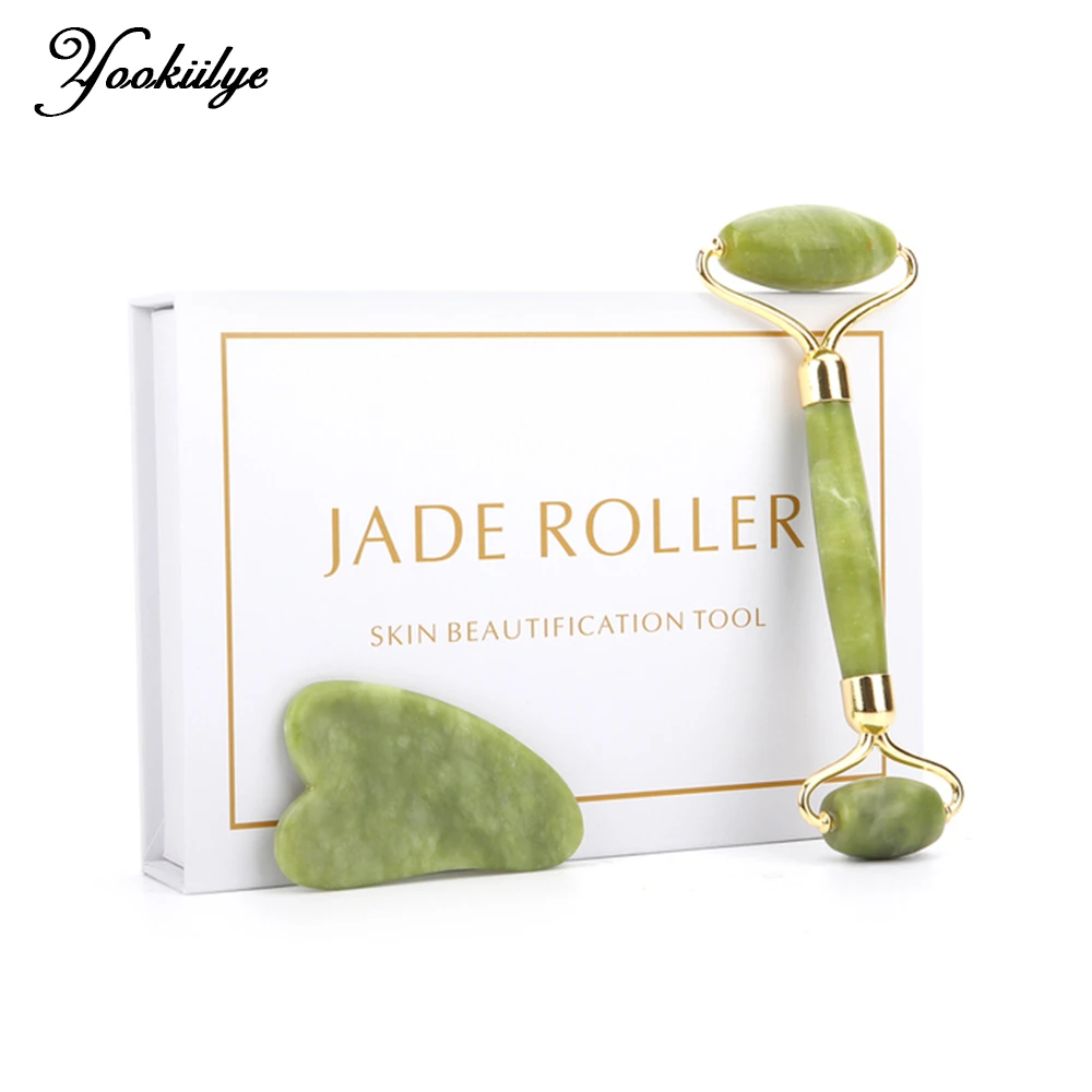 Natural Facial Massager Face Roller Gua Sha Scraper Double Heads Jade Stone Roller Skin Care Rose Quartz Massage for Face Body