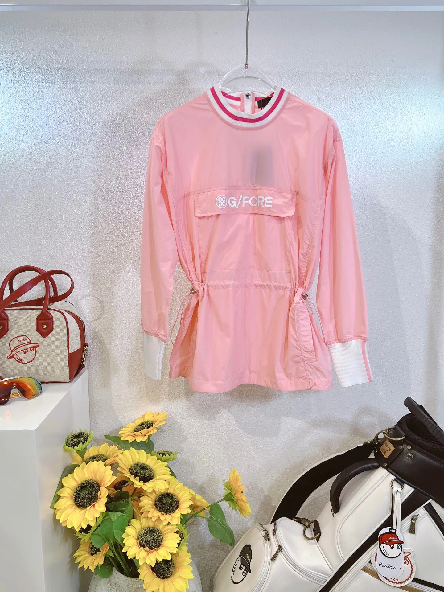 Golf Shirts Long Design Windbreaker Women's Fashion Windproof Coat Pink Golf Top Pullover Round Neck Slim Waist Windbreaker