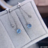 fine jewelry 925 sterling silver inset with natural gems womens luxury exquisite star blue topaz earrings ear stud supports det