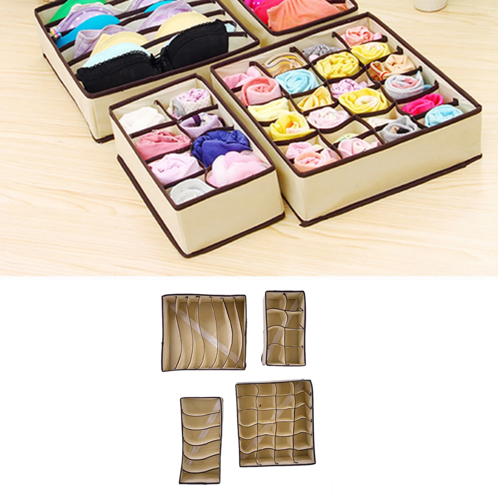 

4PCs/set Underwear Drawer Organizer Storage Box Foldable Closet Organizers Drawer Divider Storage Boxes For Underpants Socks Bra