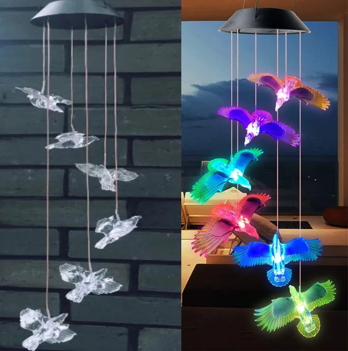 Colorful Cat Wind Chimes LED Solar Lights Hummingbird Butterfly Shape Outdoor Yard Garden Decor Window Porch Home Accessories images - 6