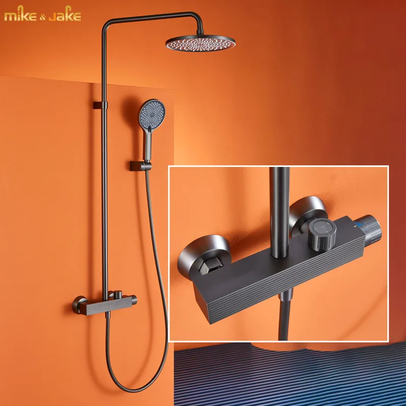 Матовый серый душевой набор, роскошный трехфункциональный смеситель для душа, настенный, для ванной комнаты
