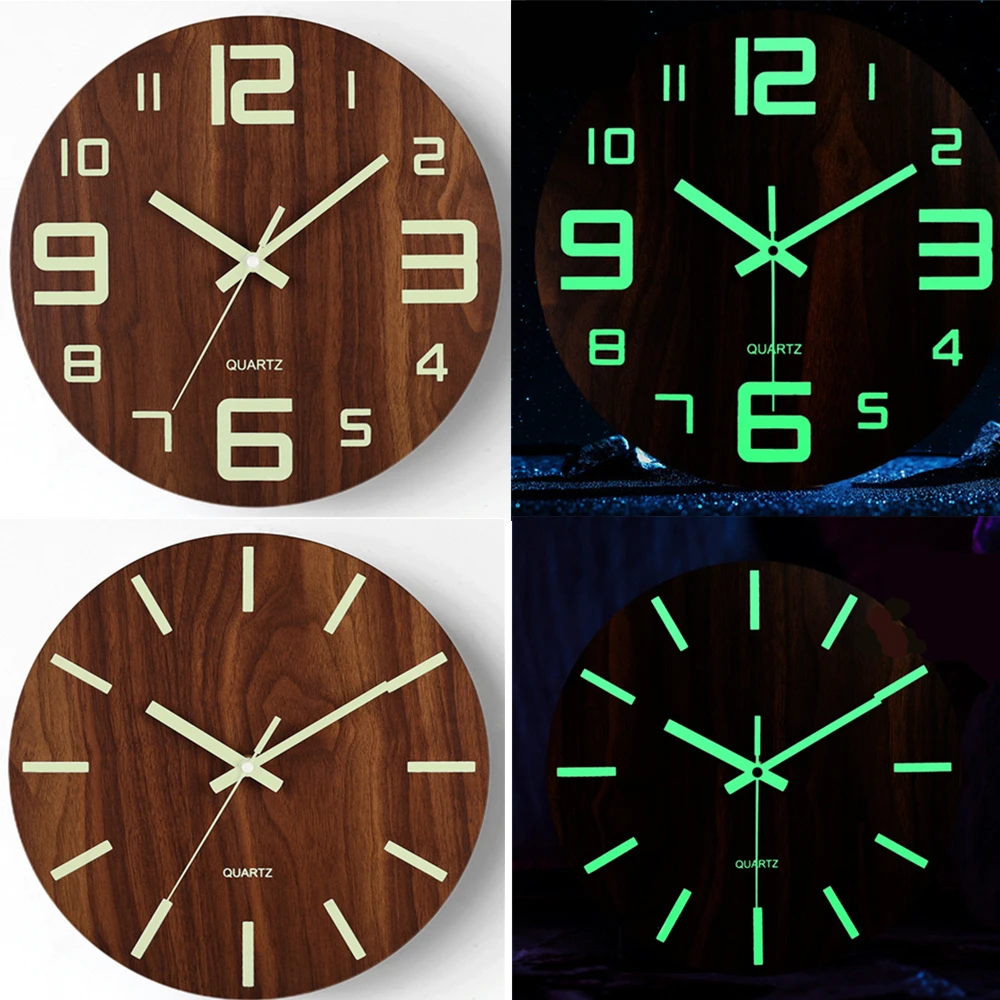 

Большие настенные часы 30 см, современный дизайн, настенные часы с носветильник Том, деревянные бесшумные не тикающие кварцевые часы для укр...