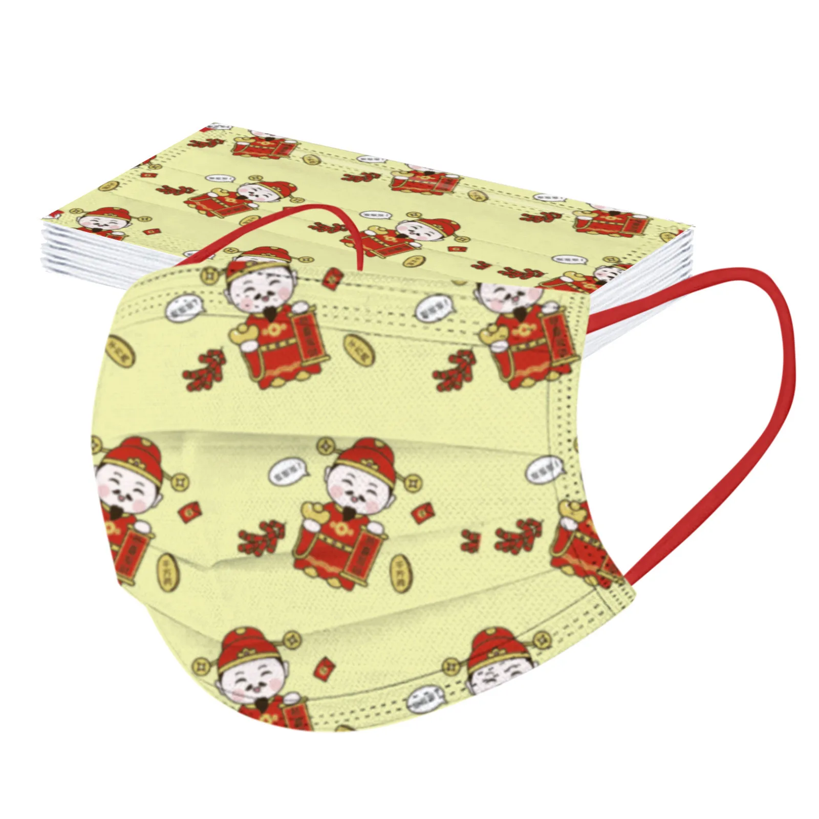 10PCS Chinese New Year masque Adult Disposable Face 3Ply Ear Loop маски Printing mascarilla Monder Scarf Halloween Cosplay MasK |