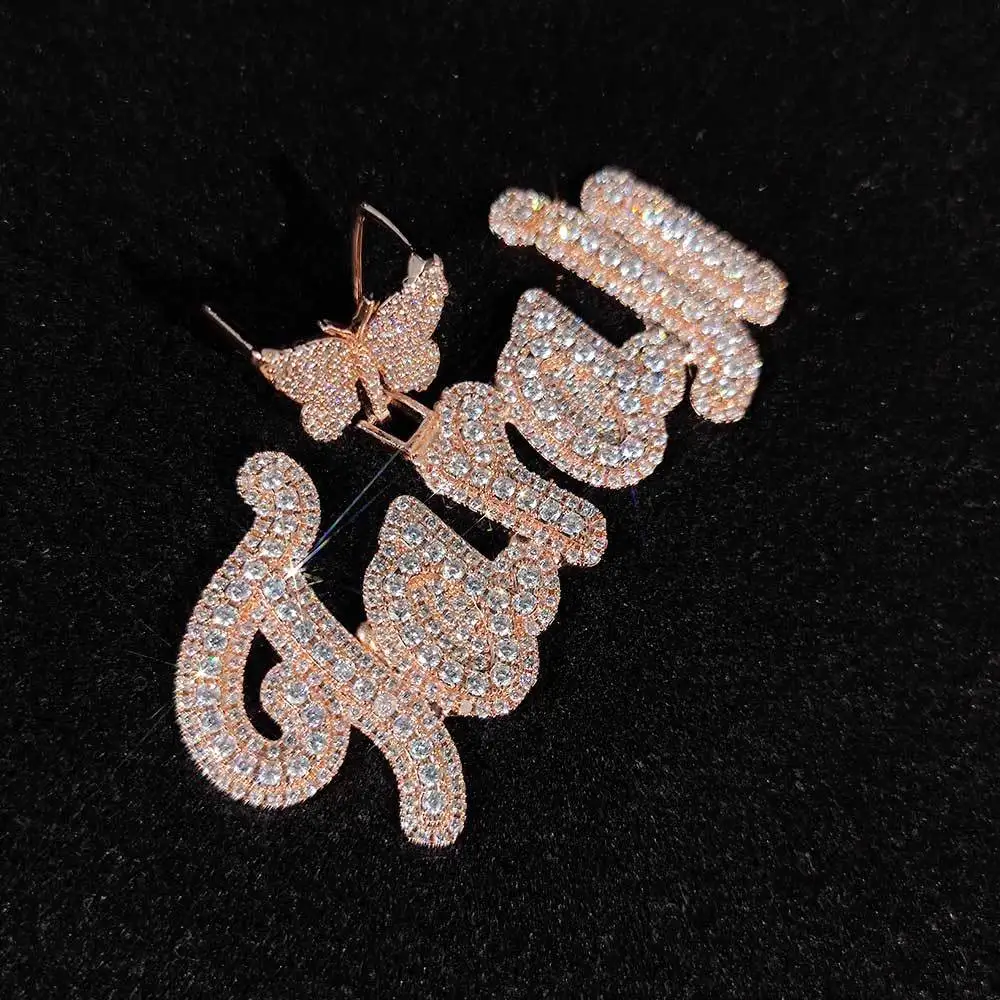 TopBling DIY A-Z Custom Name Letters Pendant Necklaces Butterfly Buckle Bling T Crystal Jewelry 18K Real Gold Platedry