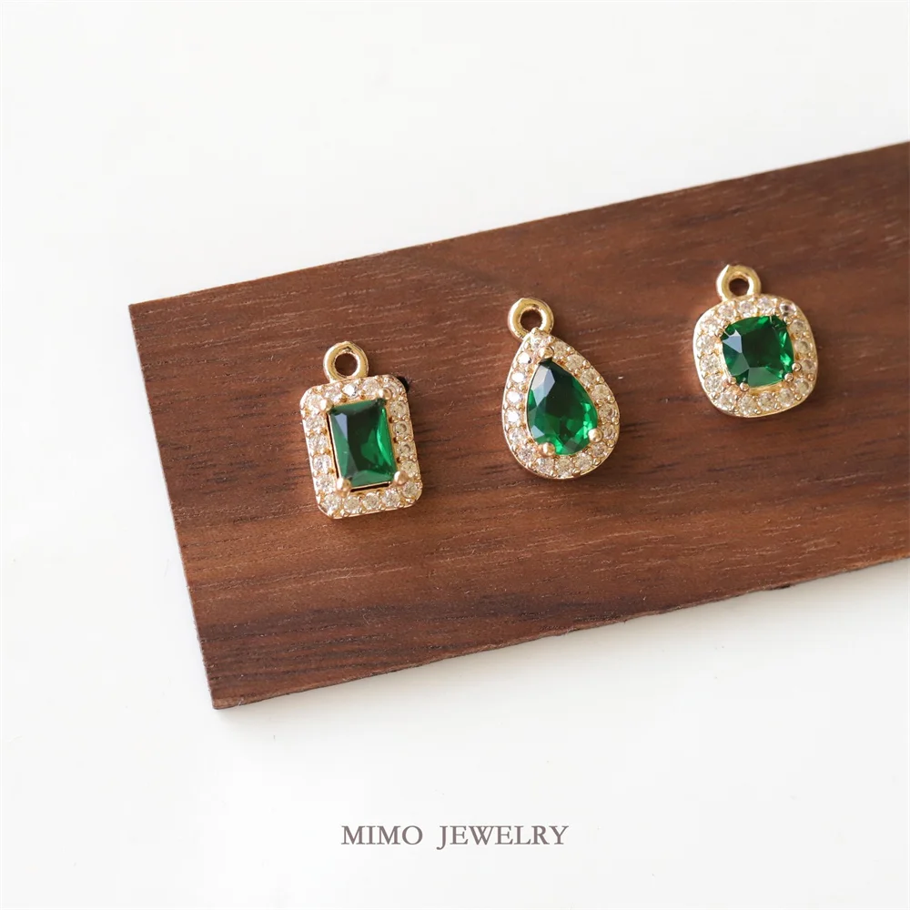 

Rectangle Water Drop Retro Emerald Micro Inlaid Zircon Charm Pendants 14K Gold Plated Jewelry Making Supplies Diy Accessories