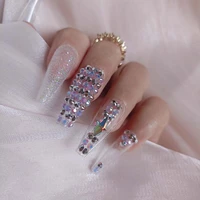 24pcs new luxury jewelry long ballet coffin fake nails crystal diamond transparent