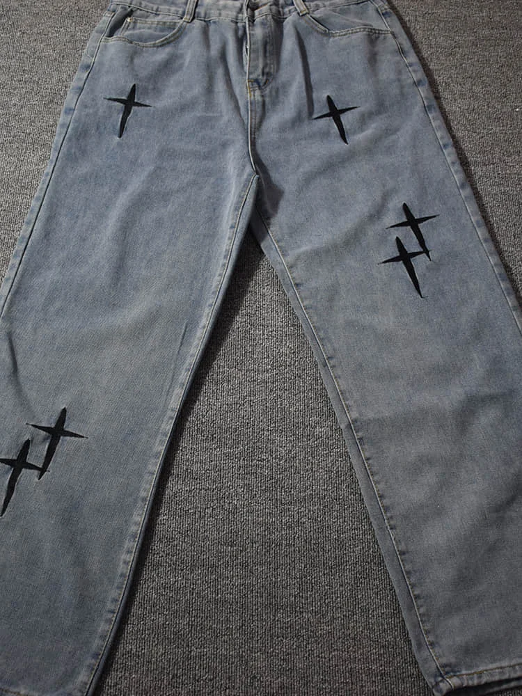 Джинсы с вышивкой мужские прямые брюки новинка осень 2022 корейская мода в стиле