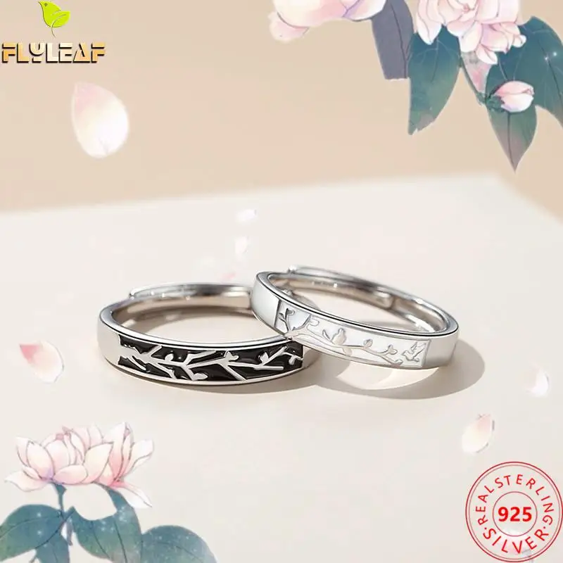 

Original Enamel Branch Bird Couple Rings For Women Men Real 925 Sterling Silver Chinese Style Vintage Fine Jewelry 2022 New