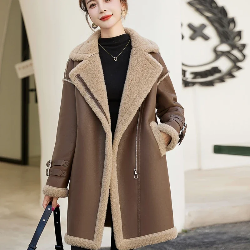 

Winter Korean Version Medium Length Imitation Deer Fur Fur Integrated High-end Fur Jacket Retro Slim Fit Women Luxury Jacket