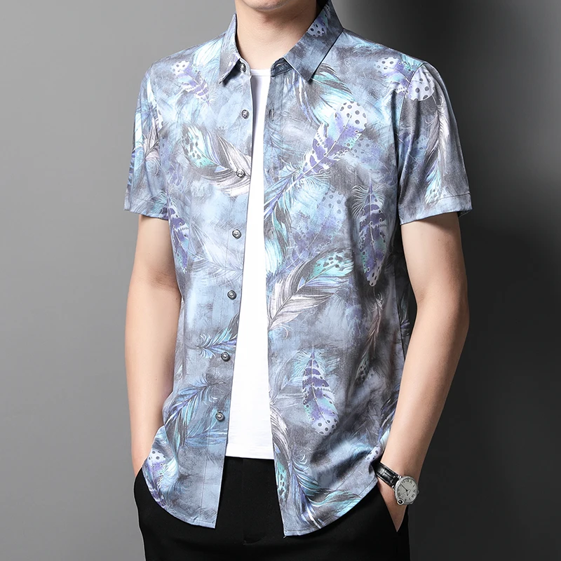 

2022 summer new men's casual pattern short-sleeved shirt