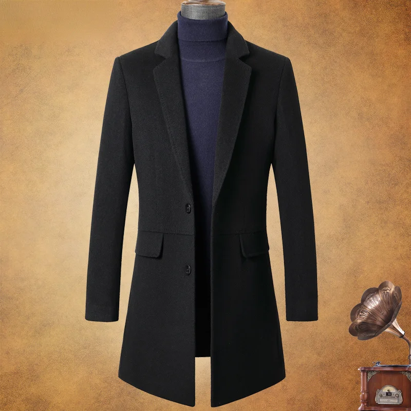 

100% Elegant Winter Man Coat Woolen Jacket Thicken Wool Coat Long Trench Coat for Men Clothing Casaco Masculino Inverno