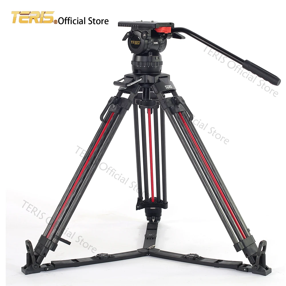 

TERIS TS120CF-Q Hydraulic Head Tripod Kit Carbon Fiber One Key Unlocking Load 15KG For Film Camera Professional Tripod Stable