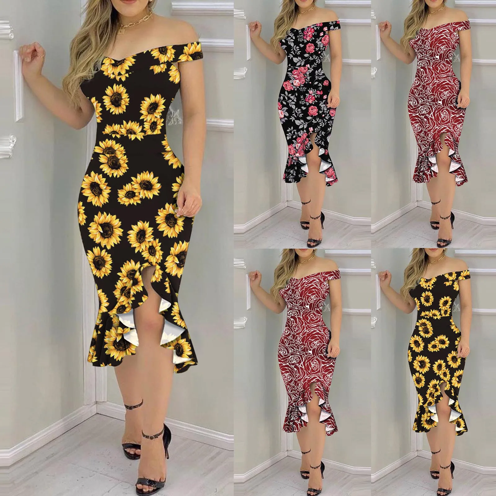 

Women's Summer Elegant Off Shoulder V Neck Mesh Embroidered Dress Fashion Cocktail Party Club Dress Slim Sexy Dresses Cocktail