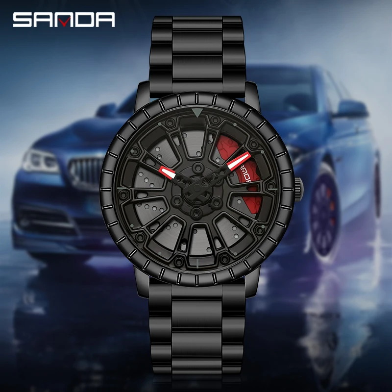 

Роскошные спортивные мужские часы с колесами для автомобиля, вращающийся на 360 градусов циферблат колеса, 3D модные водонепроницаемые мужские кварцевые часы из нержавеющей стали