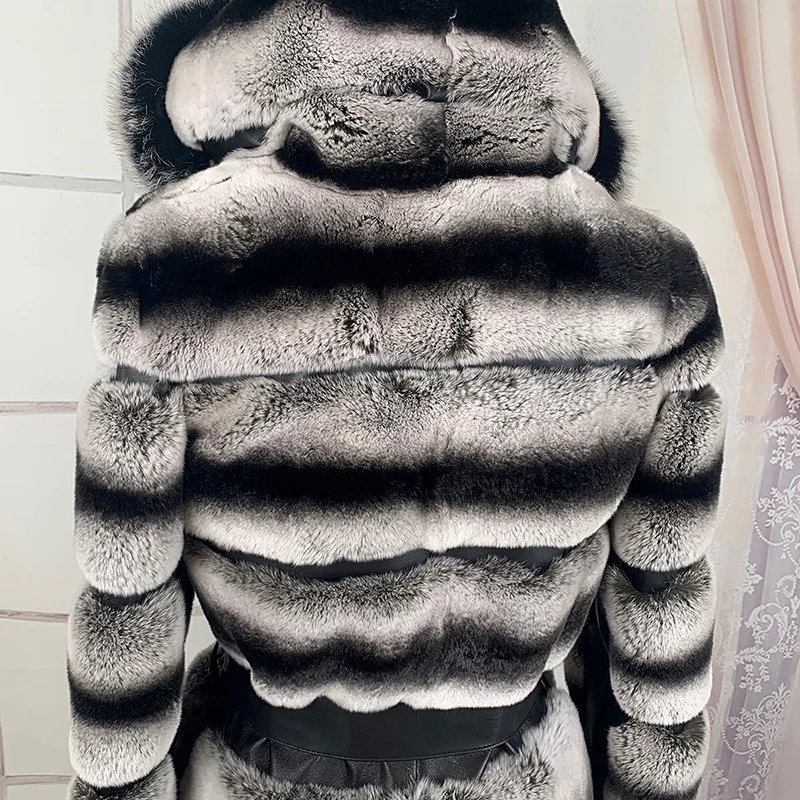 Genuine Rex Rabbit Fur Coat Women Casual Winter New Belt Hooded Outertwear 2022 New Sheepskin Real Rex Rabbit Jacket Female