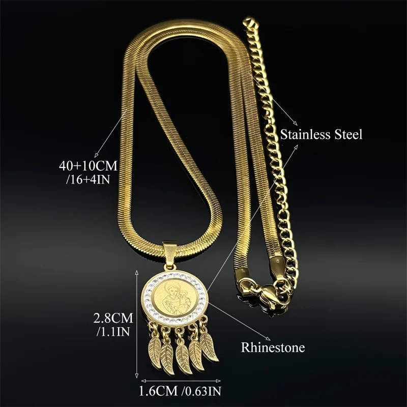 Девы Марии держит детский лист с кисточкой и кристаллами кулон ожерелье для