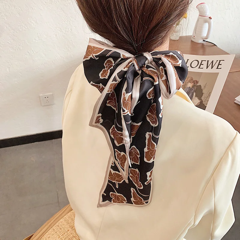 

Long Wrist Ribbon Skinny Neck Scarfs For Ladies Hairband Cute Bag Scarves Women 13*140cm Floral Print Neckerchief Scarf Female