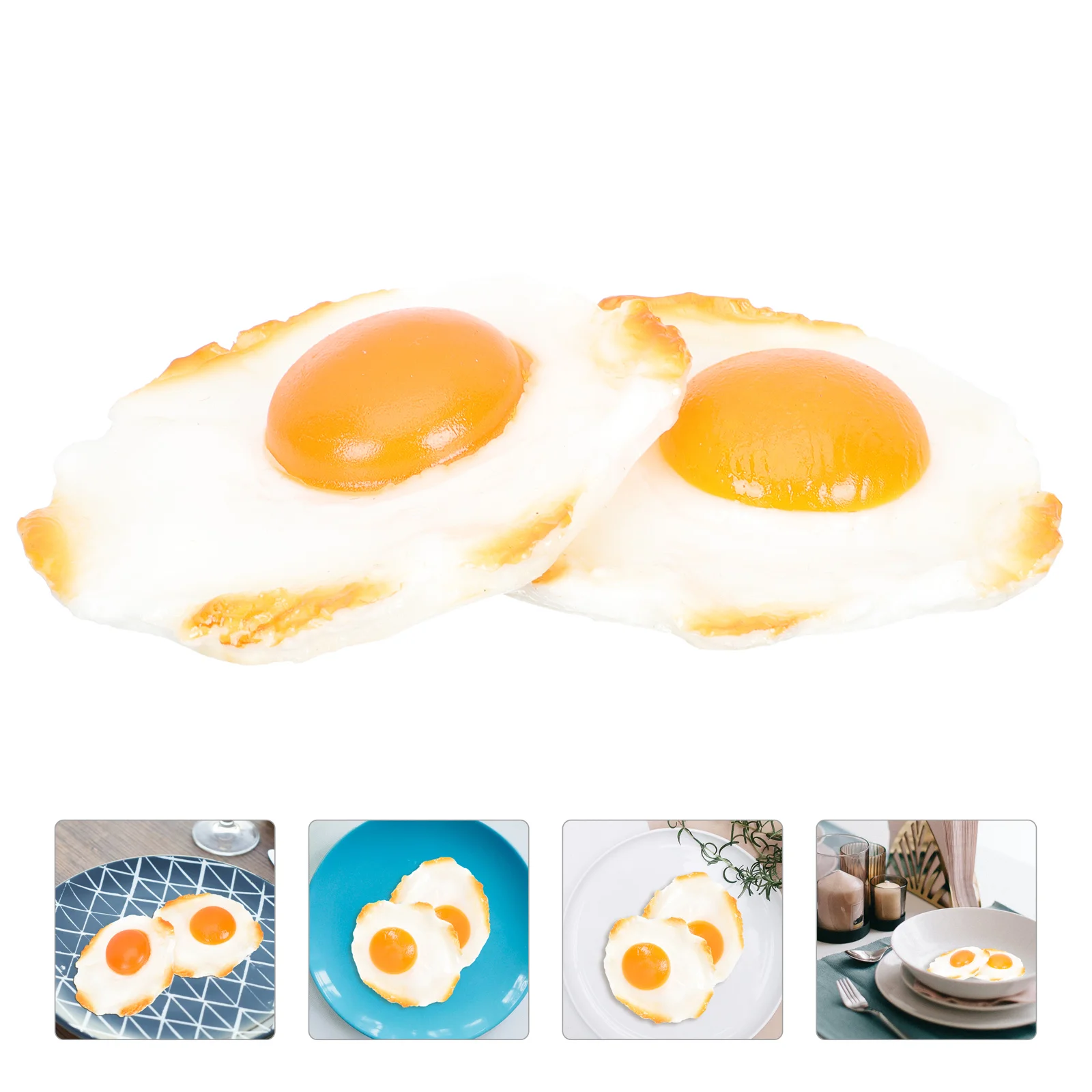 

2 Pcs Simulated Omelette Photo Props Fake Fried Egg Pretend Artificial Decor Pvc Lifelike Figurine Child Simulation
