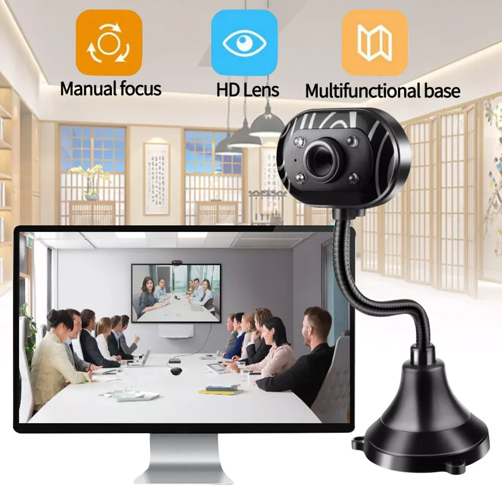

USB HD Webcam With Microphone 4 LEDs Desktop Web Cam Home Work PC Camera Telecamera Network Video Meeting For Computer Laptop