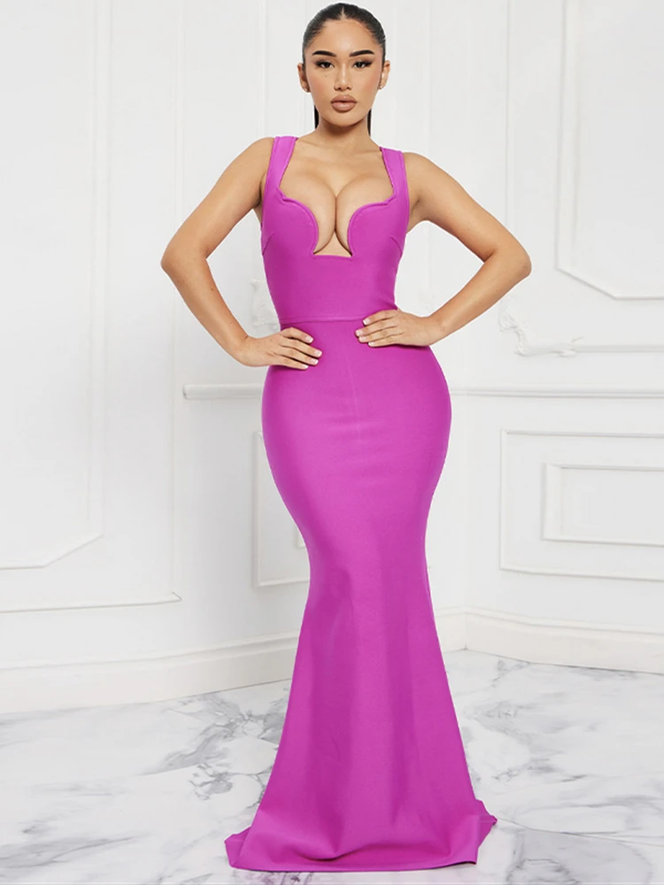

BEVENCCEL, новинка, сексуальное летнее женское платье розового цвета, длинное Бандажное платье без рукавов, v-образный вырез, блестящее платье средней длины, 2023