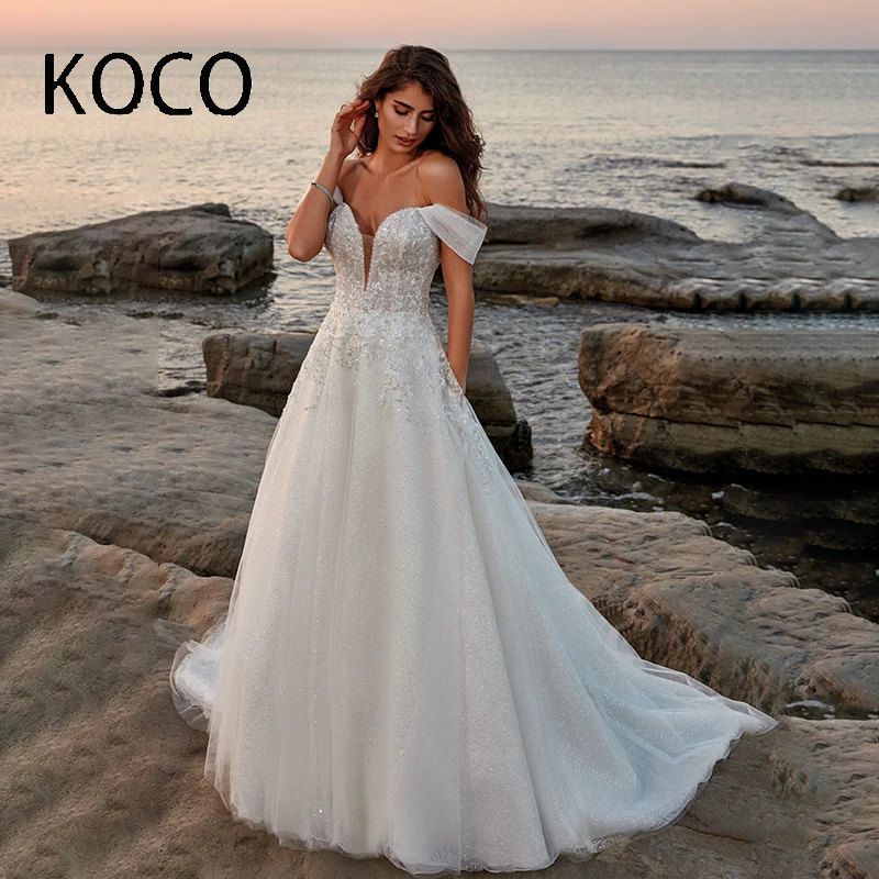 

Женское свадебное платье с открытыми плечами MACDOUGAL, сверкающее Очаровательное платье со шлейфом, 2023