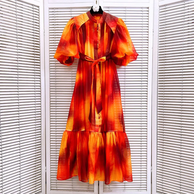 [zoci] Женское однобортное платье с круглым вырезом и принтом South Oil Beach Resort