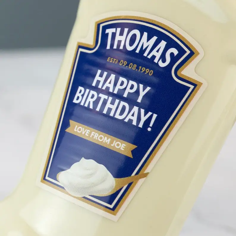 

Personalised Mayonnaise Label Vinyl Sticker Funny Novelty Gift Birthday Anniversary, Stickers Only