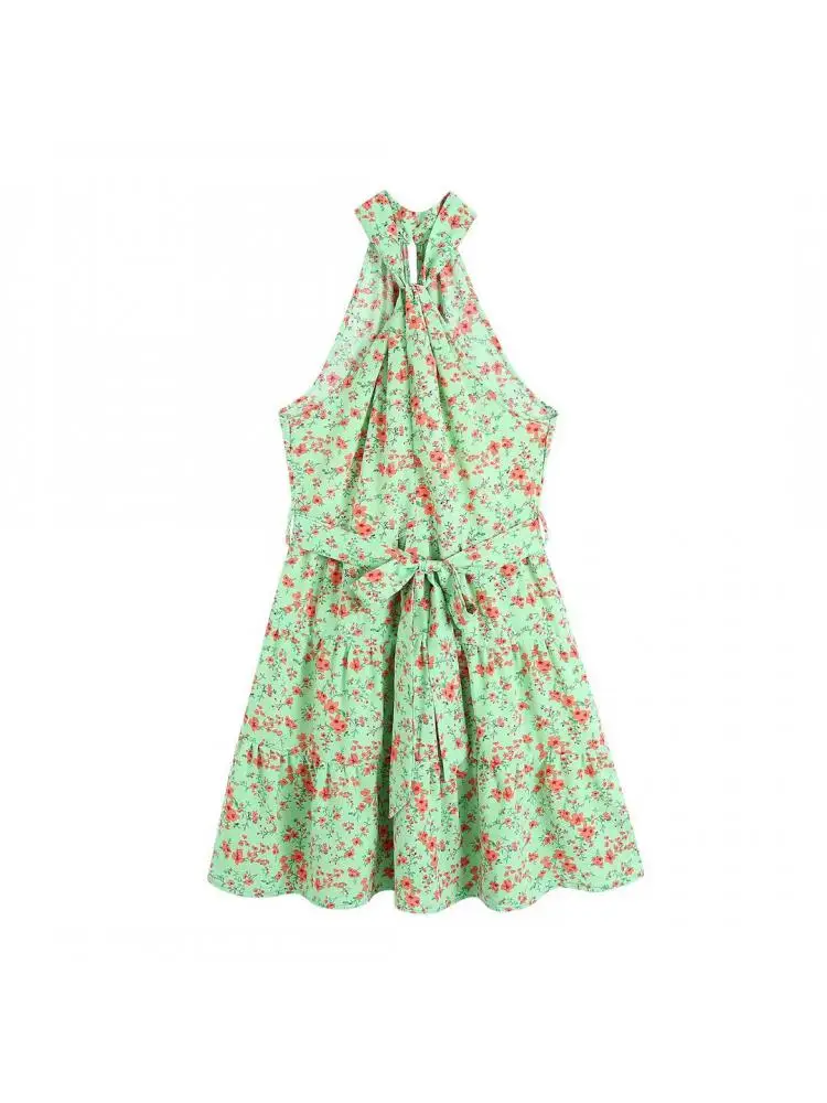 

Летнее женское мини-платье с цветочным принтом и лямкой на шее, модное шикарное женское пляжное платье без рукавов, 2022